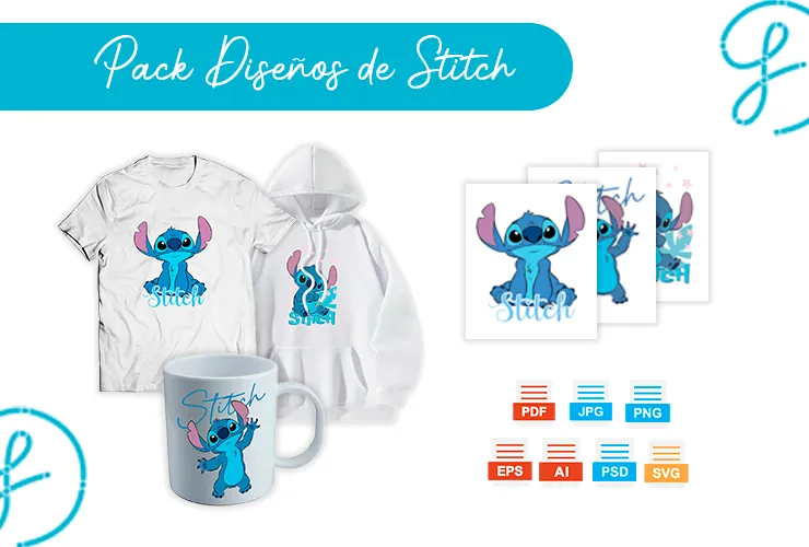 Pack de diseños de Stitch en 7 formatos para sublimación y corte – PNG, AI, SVG y más