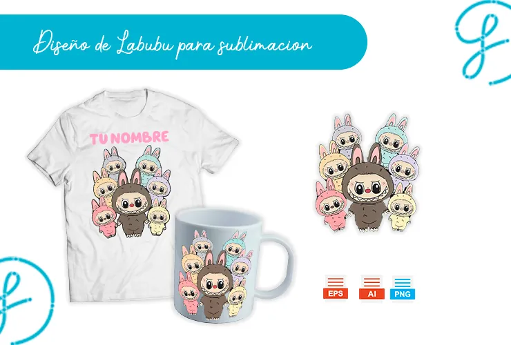 Diseño de Labubu para sublimación – descarga AI, EPS y PNG para tazas y playeras (alta calidad)