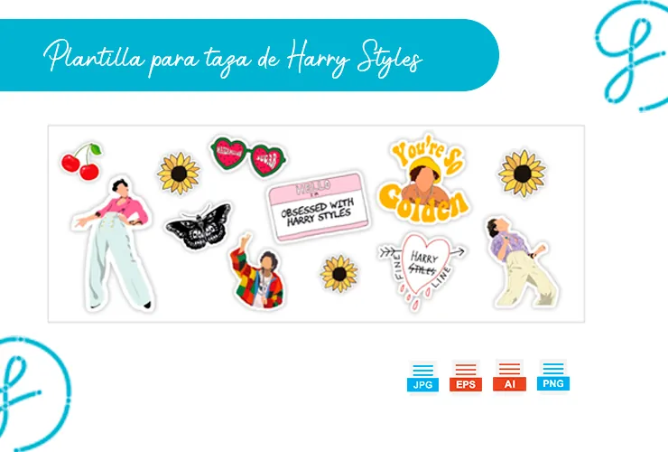 Plantilla para taza de Harry Styles para sublimación– Descarga gratis en PNG, AI, JPG, EPS y CDR