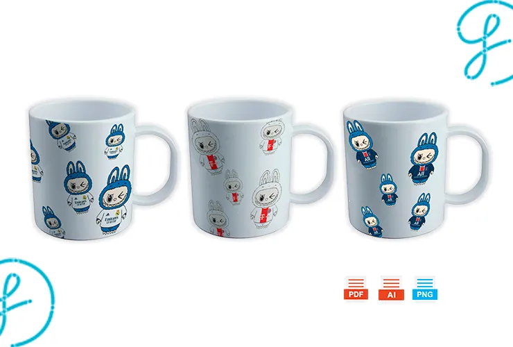 Plantillas para Tazas Labubu (Real Madrid, PSG y Bayern) – AI, PNG y PDF Gratis