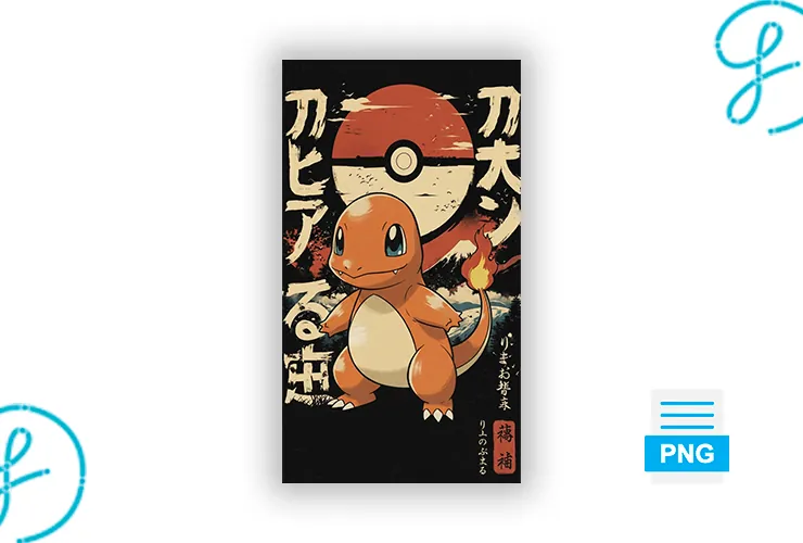 Charmander estilo japonés en PNG y semitonos para DTF – Descarga gratis