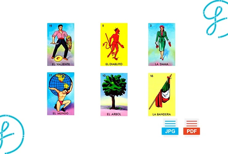 Plantilla de Lotería Mexicana para imprimir, editar o sublimar (54 cartas en JPG, PDF y Canva editable)