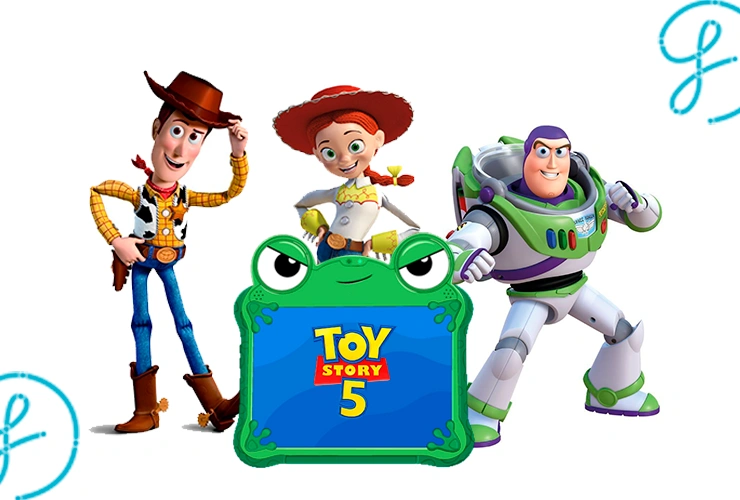 Personajes principales de Toy Story 5 en formato PNG transparente con el logo oficial y el póster de la película listos para sublimación y diseño de fiestas infantiles