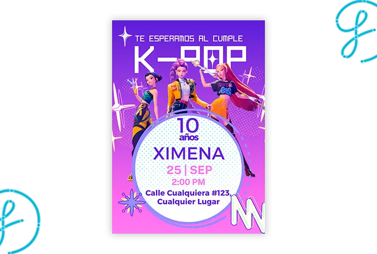 Invitación editable de Guerreras K-Pop con foto para cumpleaños